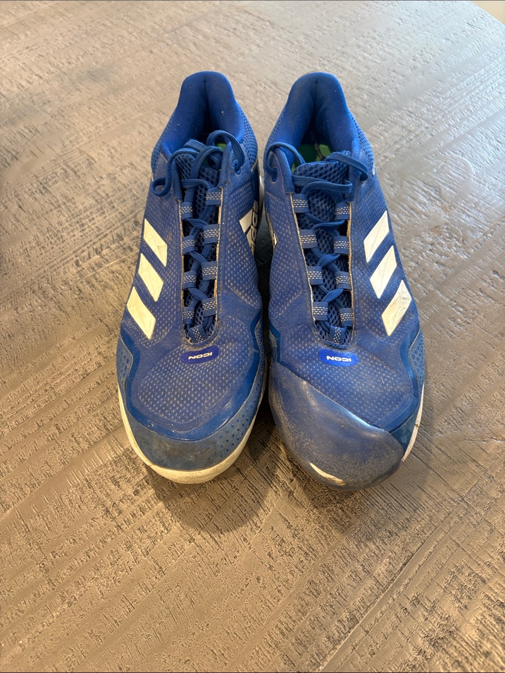 adidas Blue adidas baseball cleats with White Three-Stripes men’s 11.5